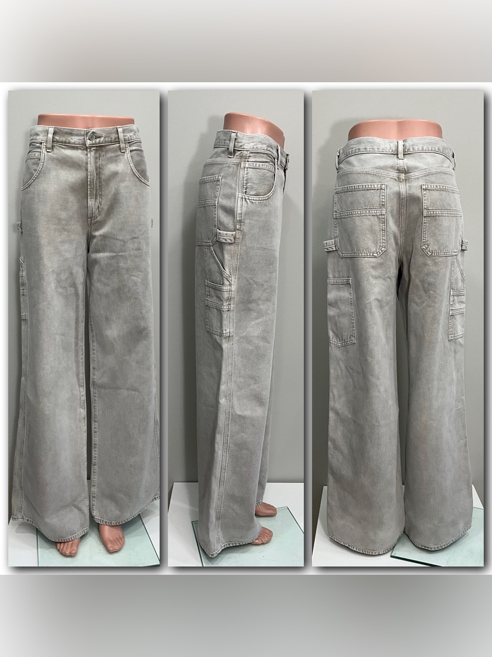AGOLDE Viagda Denim Jeans 27 Taupe Wide Leg Carpenter Utility Made USA